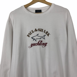 Paul and Shark White Embroidered Logo Crew Neck Sweater - Extra Large (XL) PTP 23"