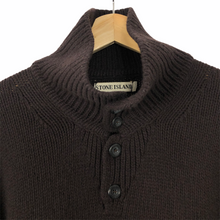 Load image into Gallery viewer, Stone Island Brown Button Up Embroidered Logo Knitted Jumper - Large (L) PTP 25.25&quot;
