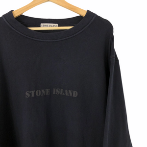 Vintage Stone Island Navy Spell-Out Logo Sweater - Large (L) PTP 23.5"