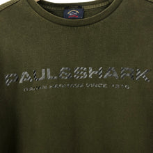 Load image into Gallery viewer, Paul and Shark Khaki Spell Out Crew Neck Sweater - Medium (M) PTP 21&quot;
