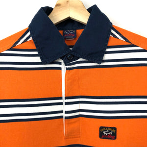 Paul and Shark Orange Striped Rugby Shirt - Medium (M) PTP 20.5"