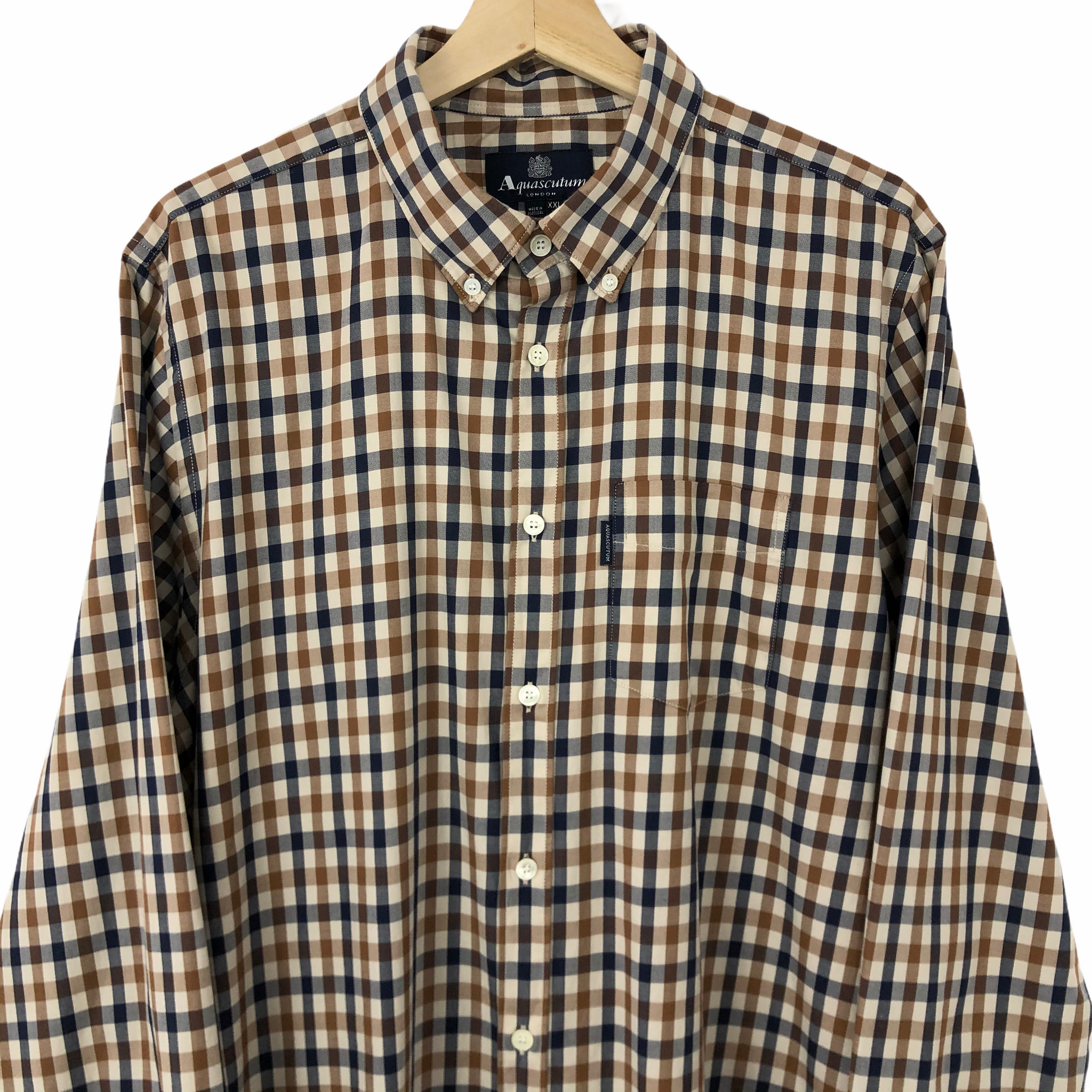 Aquascutum House Check Long Sleeved Shirt Double Extra Large XXL PTP 23.5