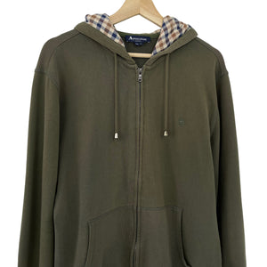 Aquascutum Khaki Green Full Zip Logo Hoody - Large (L) PTP 22"