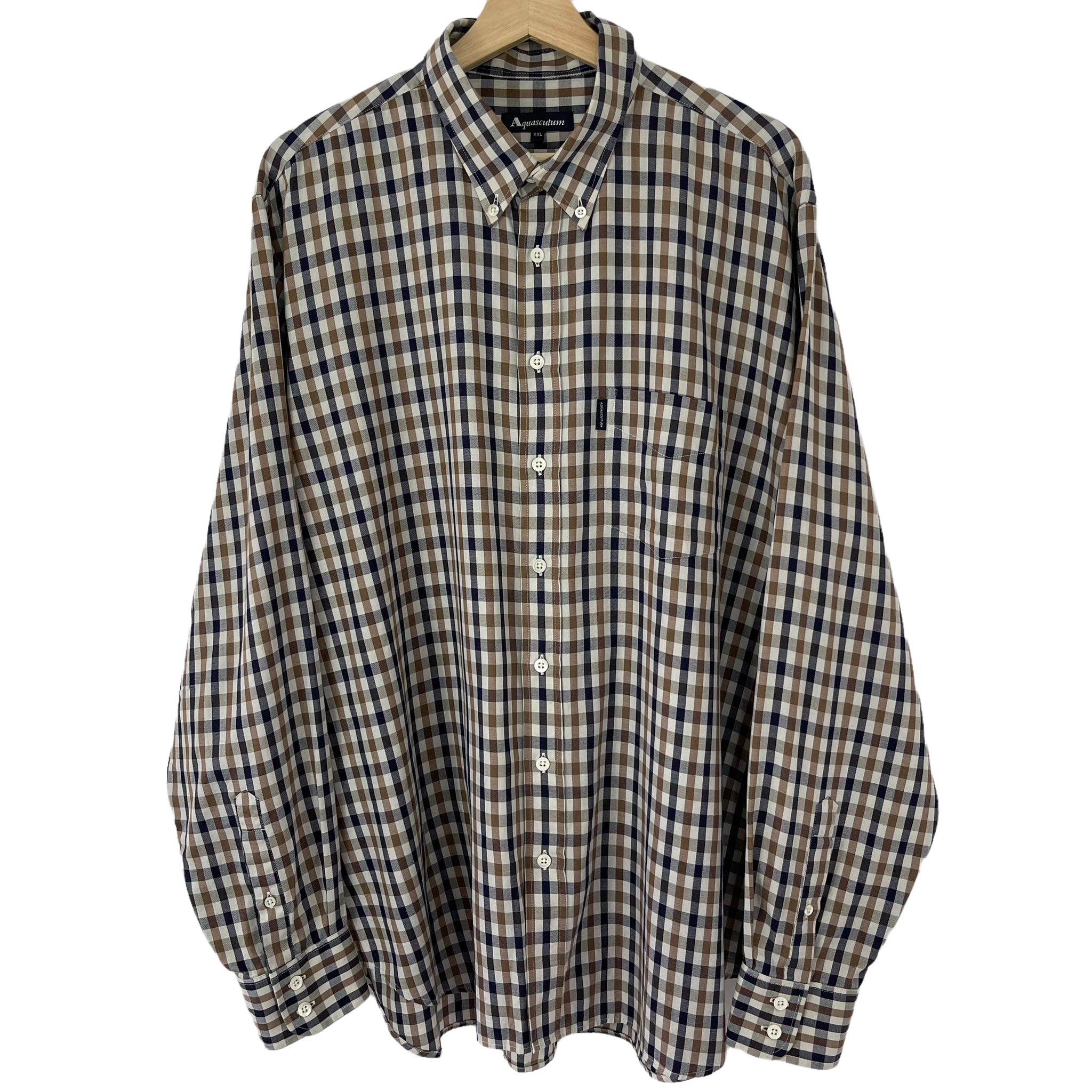 Aquascutum House Check Long Sleeved Shirt Double Extra Large XXL PTP 26.25