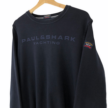 Load image into Gallery viewer, Paul and Shark Navy Crew Neck Spell Out Logo Sweater - Medium (M) PTP 20.5&quot;
