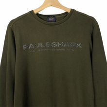 Load image into Gallery viewer, Paul and Shark Khaki Spell Out Crew Neck Sweater - Medium (M) PTP 21&quot;
