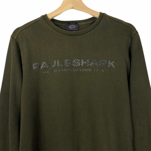 Paul and Shark Khaki Spell Out Crew Neck Sweater - Medium (M) PTP 21"