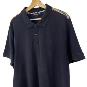 Aquascutum Navy / House Check Short Sleeved Polo - Triple Extra Large (XXXL) PTP 24"