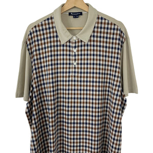 Aquascutum Beige / House Check Short Sleeved Polo - Triple Extra Large (XXXL) PTP 25.25"