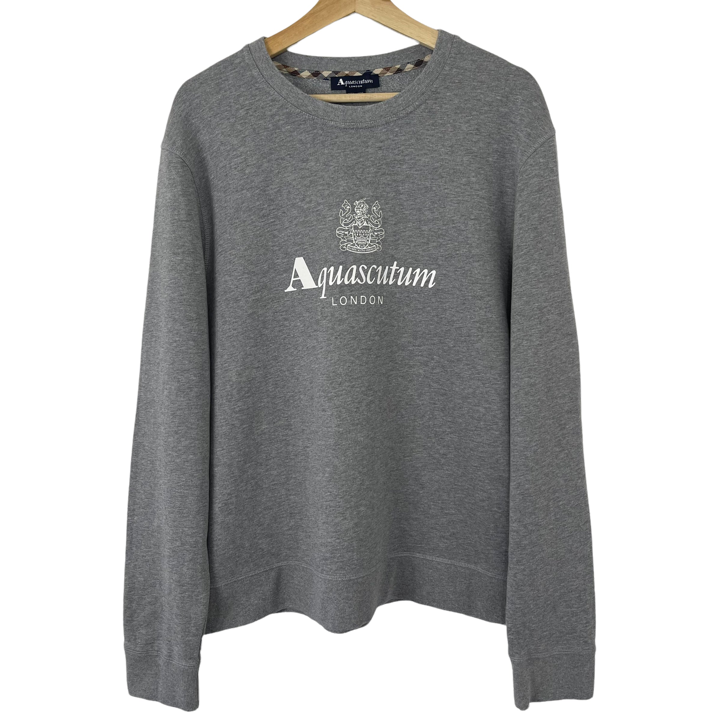 Aquascutum Grey Crew Neck Logo Sweater Double Extra Large (XXL
