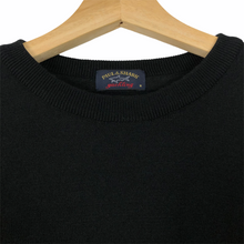 Load image into Gallery viewer, Paul and Shark Black 100% Wool Crew Neck Logo Sweater - Medium (M) PTP 20&quot;
