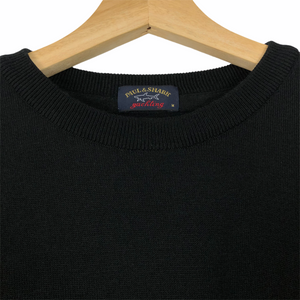 Paul and Shark Black 100% Wool Crew Neck Logo Sweater - Medium (M) PTP 20"