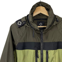 Load image into Gallery viewer, Ma.Strum Khaki Multi Pocket Hooded Crystal Nylon Jacket - Small (S) PTP 21.25&quot;
