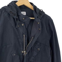 Load image into Gallery viewer, C.P Company Navy Goggle Hooded Overshirt - Medium (M) PTP 21.5&quot;
