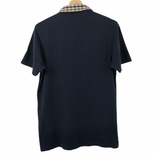 Aquascutum Navy / Check Collar Short Sleeved Polo - Medium (M) PTP 18.75"