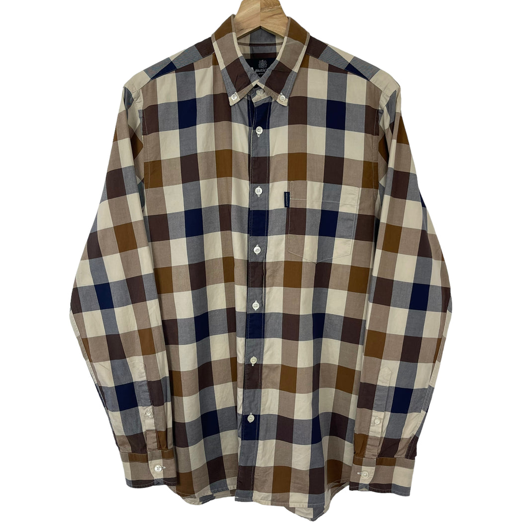 Aquascutum Block Check Long Sleeved Shirt - Medium (M) PTP 20.5