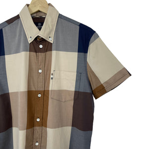 Aquascutum Block Check Short Sleeved Shirt - Medium (M) PTP 21"