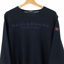 Load image into Gallery viewer, Paul and Shark Navy Crew Neck Spell Out Logo Sweater - Medium (M) PTP 20.5&quot;
