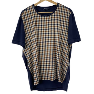 Aquascutum Navy / House Check Short Sleeved T-Shirt - Large (L) PTP 22.5"