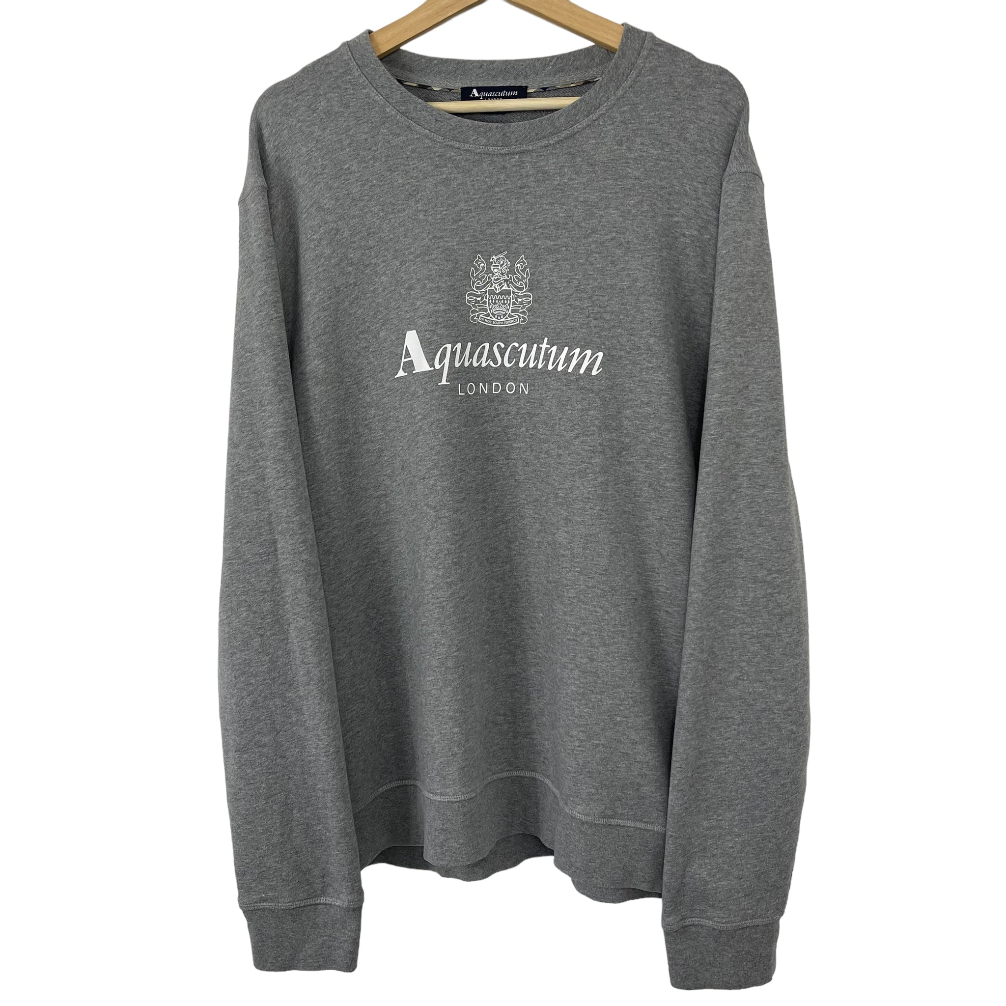 Aquascutum Grey Crew Neck Logo Sweater Triple Extra Large XXXL