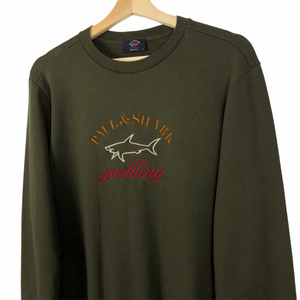 Paul and Shark Khaki Embroidered Logo Crew Neck Sweater - Medium (M) PTP 20"