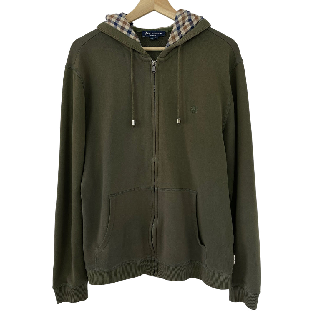 Aquascutum Khaki Green Full Zip Logo Hoody Large L PTP 22