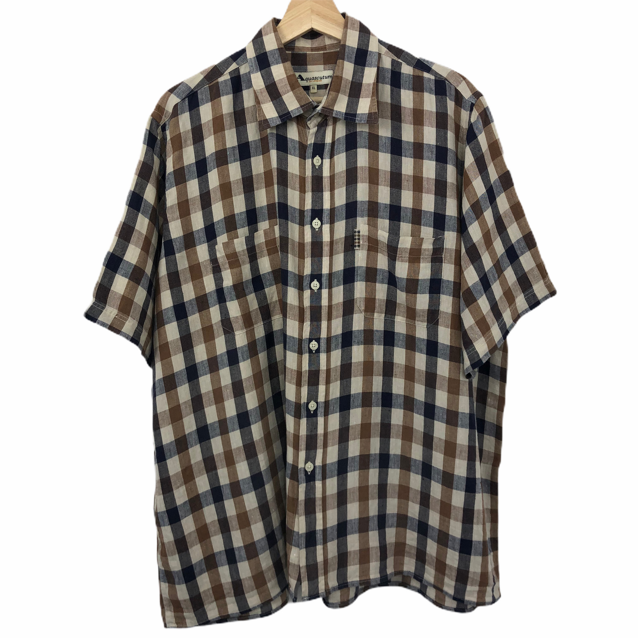 Aquascutum Block Check Short Sleeved Shirt Extra Large XL PTP 27