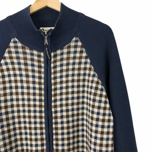 Aquascutum Navy / Check Zip Up Track Top - Large (L) PTP 23.25"