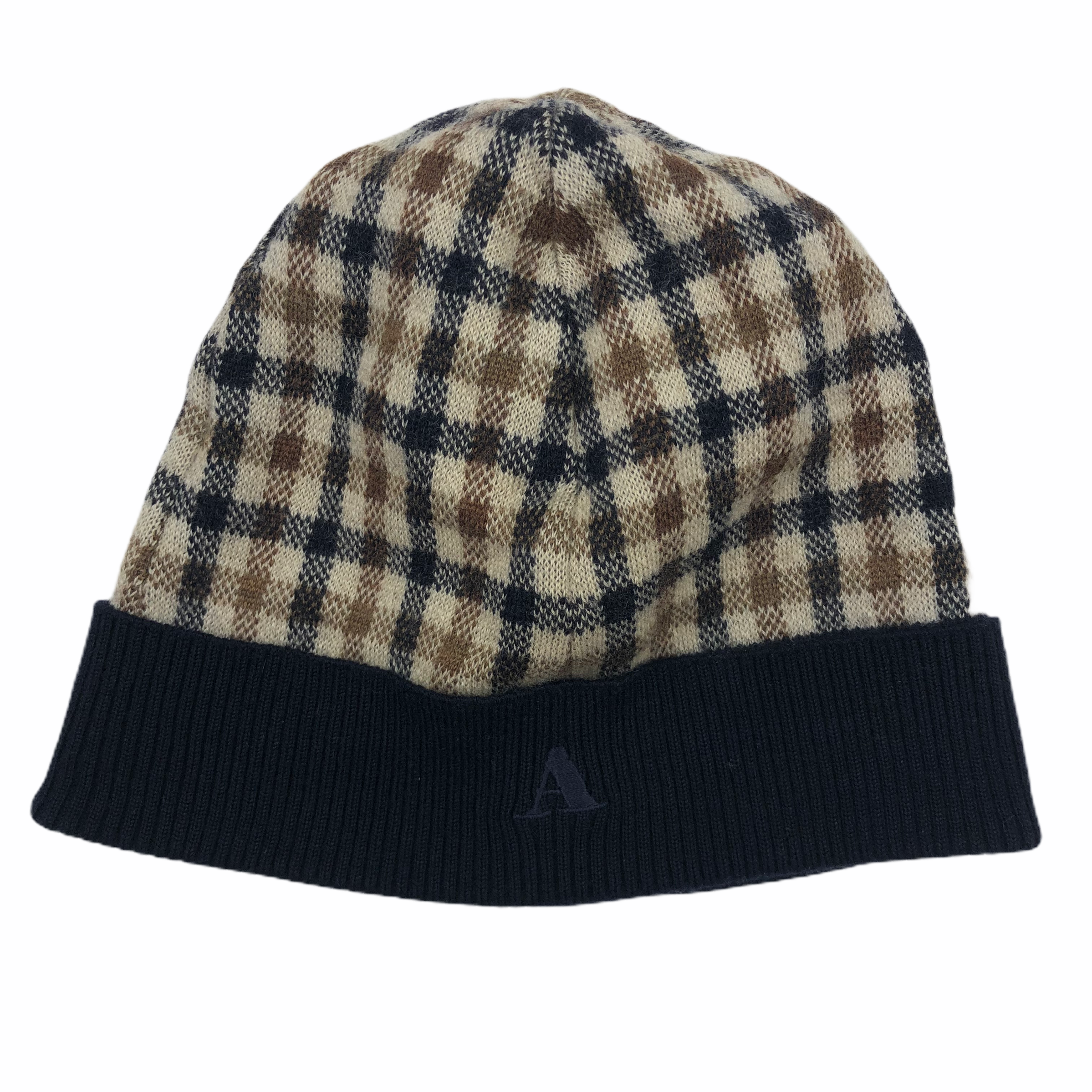 Aquascutum Check Navy Beanie Hat Medium M SWADS MENSWEAR