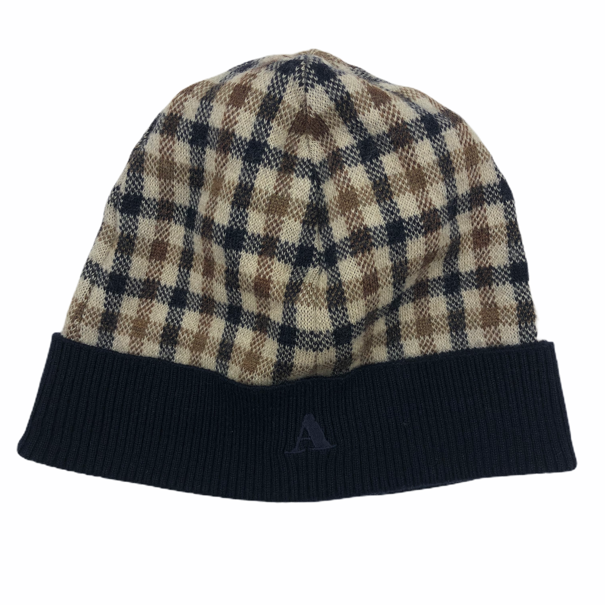 Aquascutum Check Navy Beanie Hat Medium M SWADS