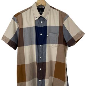 Aquascutum Block Check Short Sleeved Shirt - Medium (M) PTP 21.25"