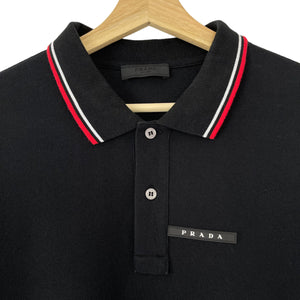 Prada Black Rubber Logo Short Sleeved Polo - Double Extra Large (XXL) PTP 21.75"