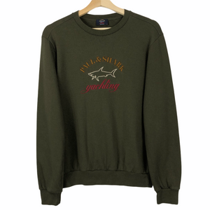 Paul and Shark Khaki Embroidered Logo Crew Neck Sweater - Medium (M) PTP 20"