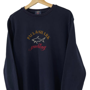 Paul and Shark Navy Embroidered Logo Crew Neck Sweater - Extra Large (XL) PTP 23.25"