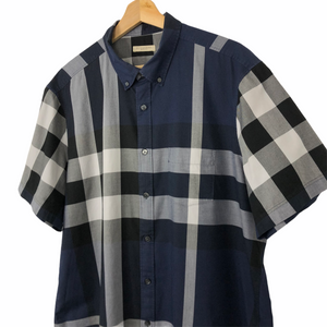 Burberry Brit Navy Blue Nova Check Short Sleeved Shirt - Double Extra Large (XXL) PTP 24.75"