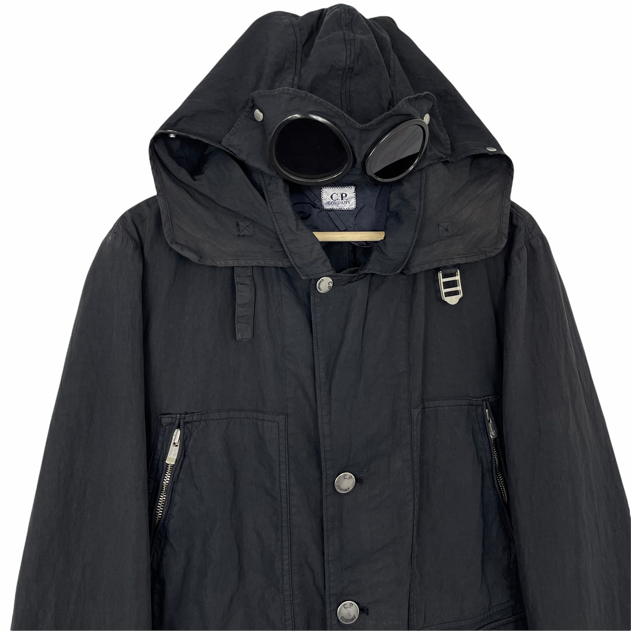 C.P Company Black Multi Pocket Goggle Hooded Jacket 48 PTP 21.75