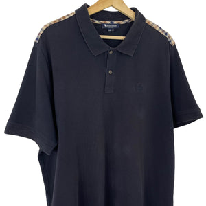 Aquascutum Navy / House Check Short Sleeved Polo - Triple Extra Large (XXXL) PTP 24"