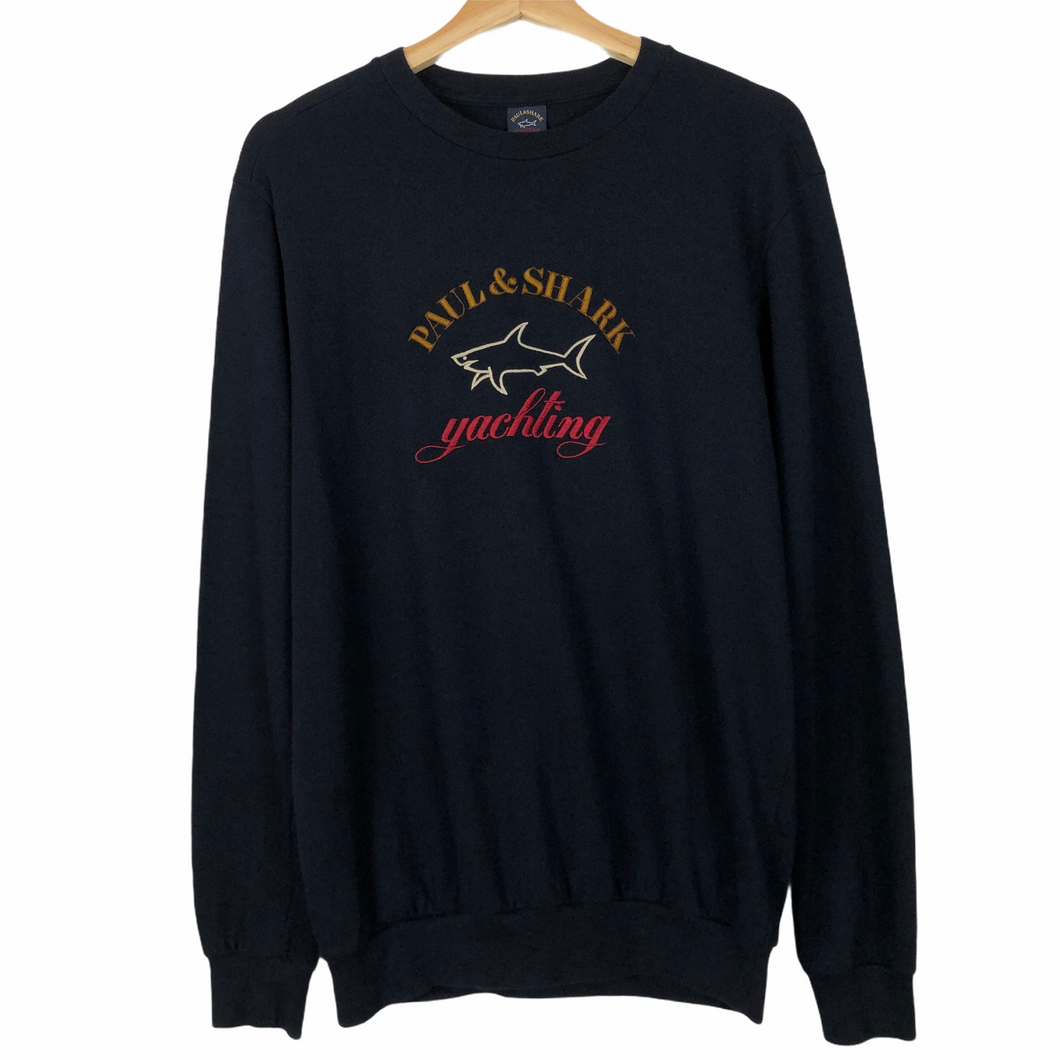 Paul and Shark Navy Embroidered Logo Crew Neck Sweater - Medium (M) PTP 20.75