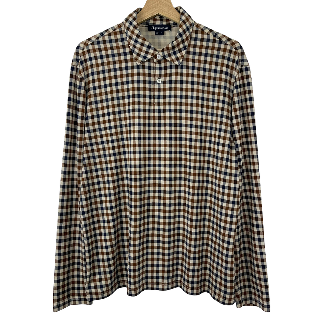 Aquascutum House Check Long Sleeved Polo - Extra Large (XL) PTP 24.25