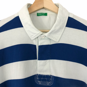 Benetton White / Blue Striped Long Sleeved Rugby Shirt - Extra Large (XL) PTP 24.25"