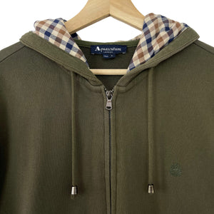 Aquascutum Khaki Green Full Zip Logo Hoody - Large (L) PTP 22"