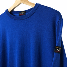 Load image into Gallery viewer, Paul and Shark Blue 100% Wool Crew Neck Logo Sweater - Large (L) PTP 22.5&quot;
