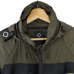 Ma.Strum Khaki Multi Pocket Hooded Crystal Nylon Jacket - Small (S) PTP 21.25"