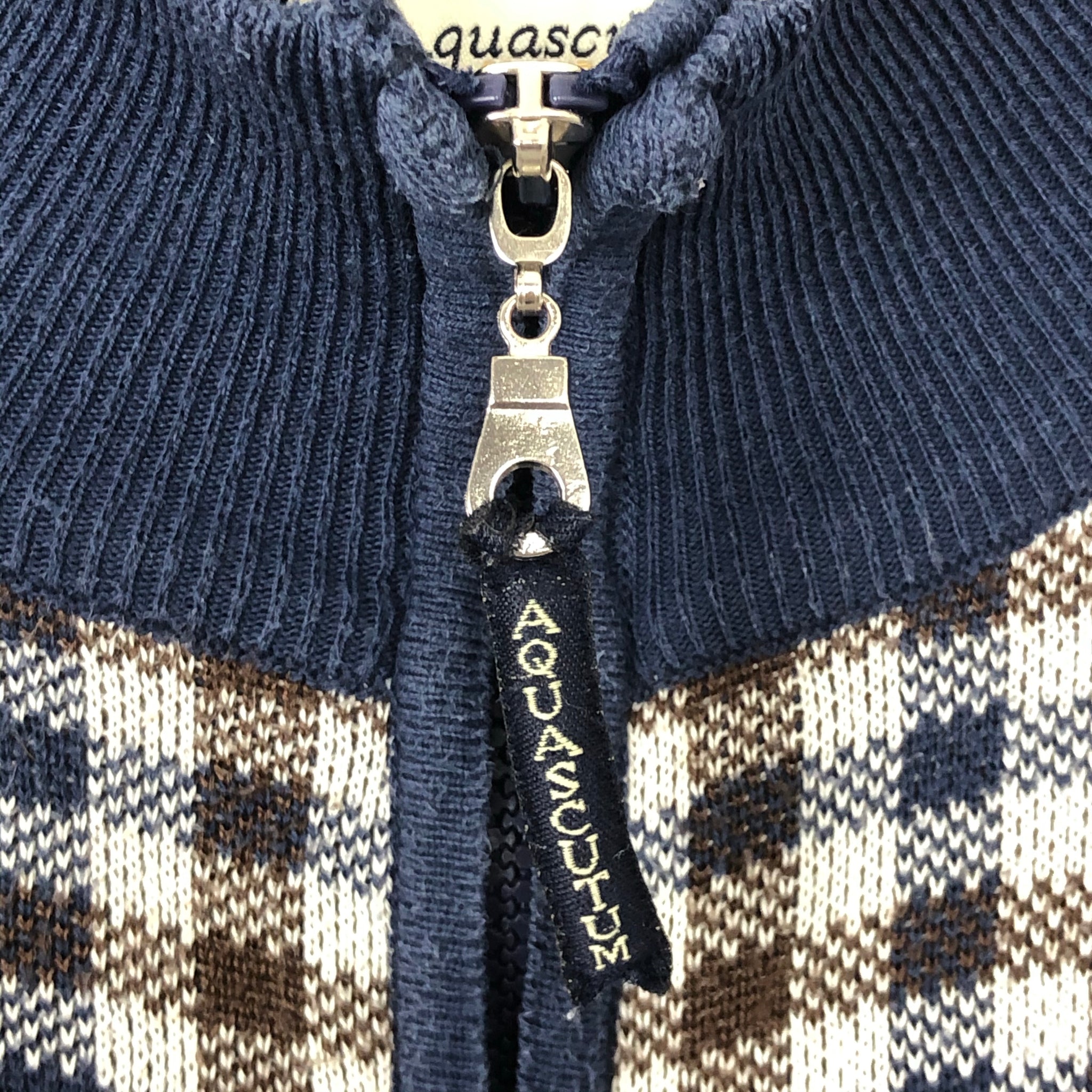 Aquascutum Navy Check Zip Up Track Top Large L PTP 23.25