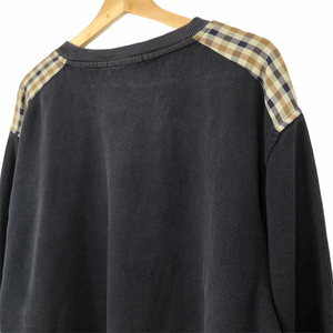 Aquascutum Navy / Check Crew Neck Sweater - Double Extra Large (XXL) PTP 25.75"