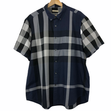 Load image into Gallery viewer, Burberry Brit Navy Blue Nova Check Short Sleeved Shirt - Double Extra Large (XXL) PTP 24.75&quot;
