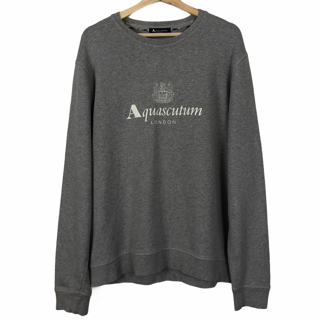 Aquascutum Grey Crew Neck Logo Sweater - Double Extra Large (XXL) PTP 24.25