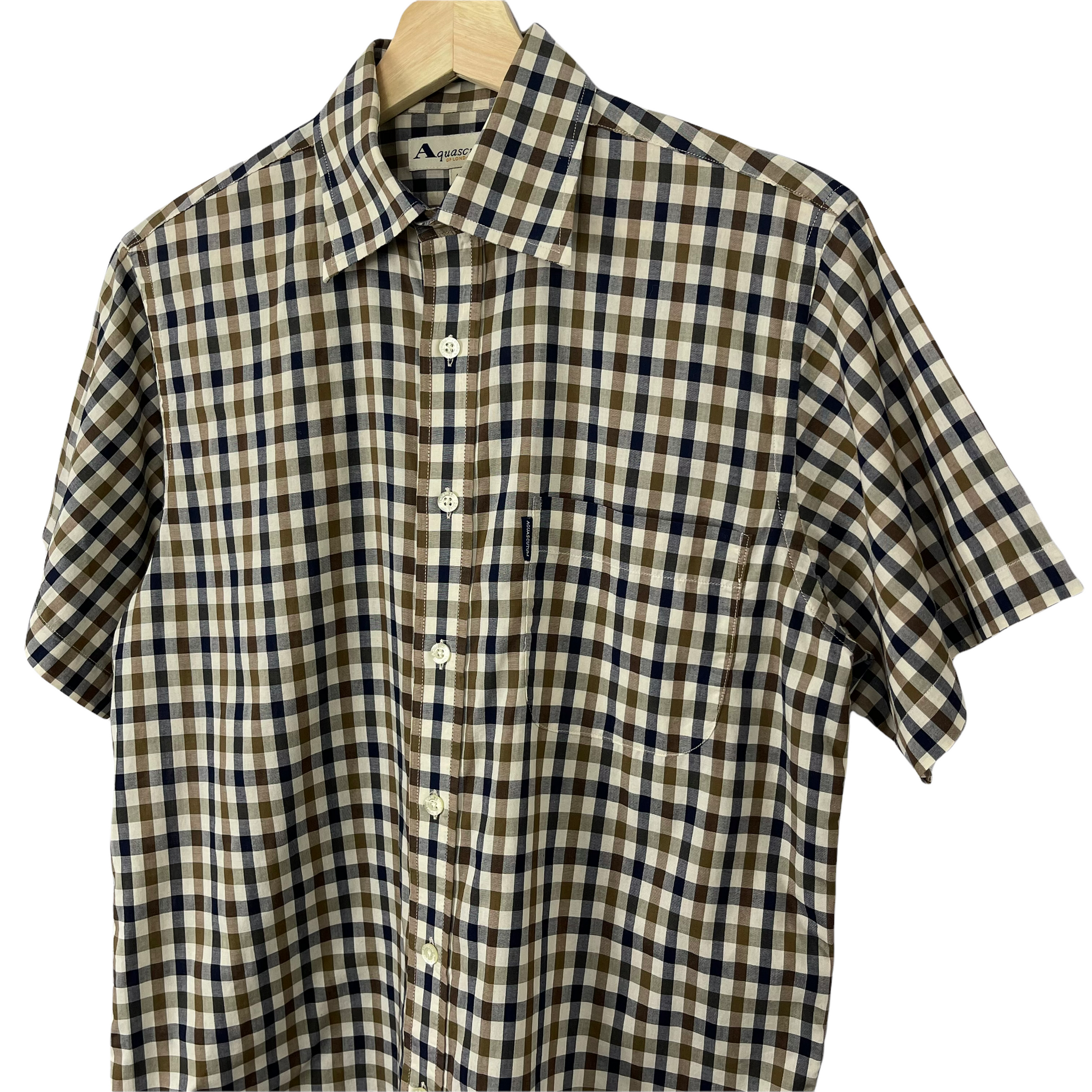 Aquascutum House Check Short Sleeved Shirt Small S PTP 21