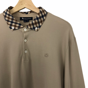 Aquascutum Beige Check Long Sleeved Polo Extra Large XL PTP