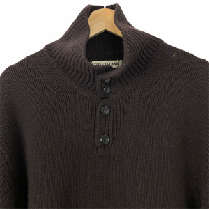 Stone Island Brown Button Up Embroidered Logo Knitted Jumper - Large (L) PTP 25.25"